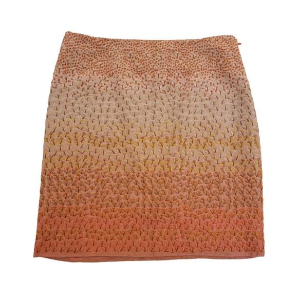 Anthropologie HD in Paris Linen Embroidered Skirt Sz 8 Orange Pink Ombre Floral - Picture 1 of 9